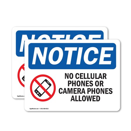 Signmission No Cellular Phones Or Camera Sign With Symbol, 14 in W x Rectangle, Vinyl Decal OS-2PACK-NS-D-1014-L-14435